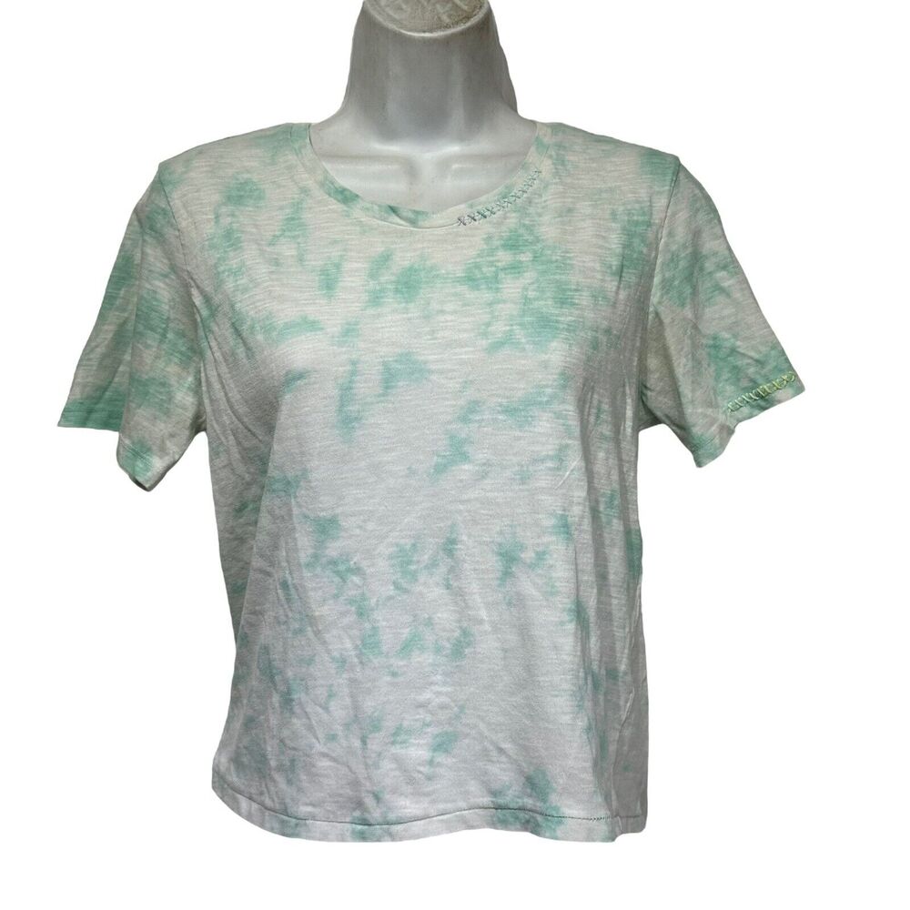 LoveShackFancy blue tie dye short sleeve crop Top Size S